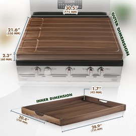 BLUEWEST Noodle Board Stove Cover with Handles, 3 in 1 Wood Stove Top Covers Board for Gas Burners and Electric Stove, Wooden RV Stovetop Cover, Tray for Kitchen Counter Space with Juice Grooves
