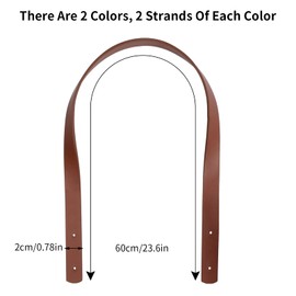 Pinsheng Bag Handles, PU Shoulder Straps, Leather Bag Handles, Pack of 4, Length 60 cm, 2 cm Wide, Replacement Handbag Strap Handbags Handles with Rivets, 2 Colours Black and Brown