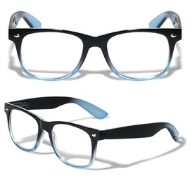 V.W.E. 2 Pairs Transparent Neon Color Deluxe Reading Glasses - Comfortable Stylish Simple Readers Magnification (TT Blue, 2.00, multiplier_x)