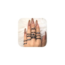 Black Rings for Women Boho Vintage Stackable Knuckle Rings Sets Crystal Butterfly Heart Chain Twist MIDI Finger Ring Pack Top Finger Jewelry Accessories (B)