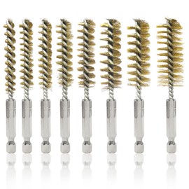 8 Pieces Bore Brush 1/4 Inch Hex Shank Brush Different Size Stainless Steel Wire Brush for Power Drill Cleaning Impact Driver,8/9/10/11/13/15/17/19MM(Gold)