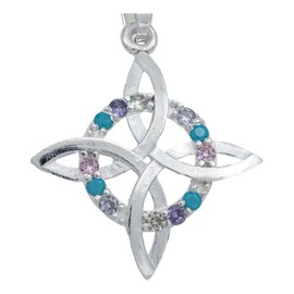 JOYARIS - Dije Nudo de Bruja Plano con Zirconias y Cadena en Plata .925 – Amuleto de Protección para Mujer (Pastel)