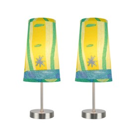 Aspen Creative 40084-4A, 2-Pack Set - 1 Light Candlestick Table Lamp, Contemporary Design in Satin Nickel, 14 1/4" High, Blue, Yellow, Green Lamp Shade