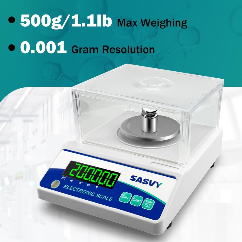 SASVY Lab Scale 500g x 0.001g Scientific Scale g/oz/ct/lb High