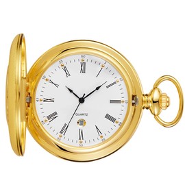 Vintage Pocket Watch with Chain Roman Numerals Scale Unique Quartz with Calendar Pocket Watches Birthday Gifts, 38-Gold, Classic