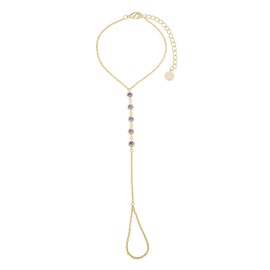 Amethyst Tarnish Resistant Ring Bracelet Hand Chain for Women, 6" to 8" adjustable wrist length, Birthstone Finger Bracelet, February Birthstone (Gold, 5 Amethyst)