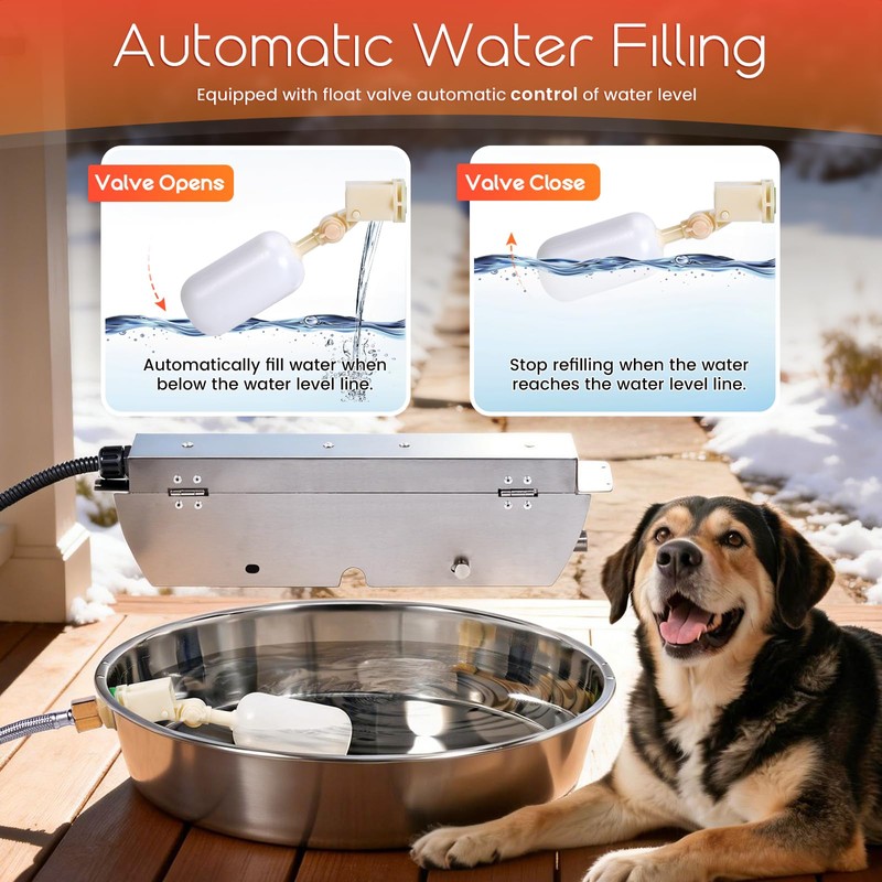 KHEARPSL Heated Automatic Dog Water Bowl Dispenser Outdoor for Large
