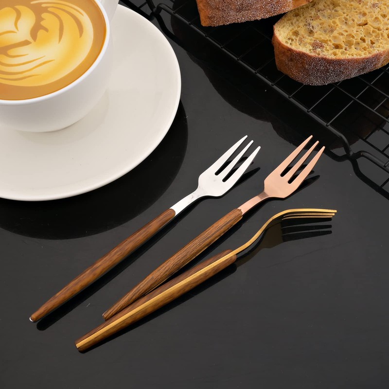 JASHII Wood Handle Flatware Set, 20 Pieces Stainless Steel Silverware