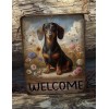Blackwater Trading 9"x12" Dachshund in Wildflowers Primitive Style Welcome Metal