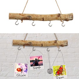 Cepewa Decorative Wooden Pole DIY 30 cm │4 Metal Hooks Natural Coloured Jute Rope for Hanging │Seasonal Decoration (1 x Decorative Pole Birch 30 cm 4 Hooks)