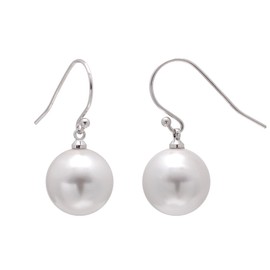 12MM White Pearl Imitation Ball Sterling Silver Earrings for Women