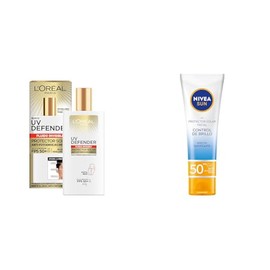 L'Oréal Paris Protector Solar Diario FPS50 UV Defender Fluido Invisible 40 ml + NIVEA SUN Protector Solar Facial FPS50 Control De Brillo 50 ml