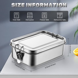 Umigy 4 Pcs Stainless Steel Food Containers Metal Bento Lunch Box Stainless Steel Food Storage Containers, Lockable Clips to Leak Proof, Reusable Dishwasher Snack Boxes for Work, Picnic (850ml)