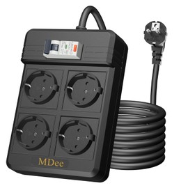 MDee RCD Power Strip with Fi Circuit Breaker, Anti-Leakage and Electric Shock, 30 mA Protective Contact 250 V, 16 A Circuit Breaker Plug (Type A, Curve C), Suitable for Household Devices, Tools (Black