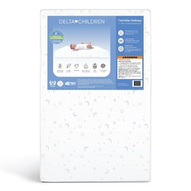 Delta Children Twinkle Galaxy Limited 4-inch Mini Crib Mattress - Premium Sustainably Sourced Fiber Core - Waterproof - GREENGUARD Gold Certified (Non-Toxic) - 5 Year Warranty - Made in USA