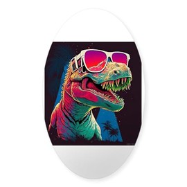 CafePress 90S T Rex with Sunglasses Oval Car Bumper Sticker
