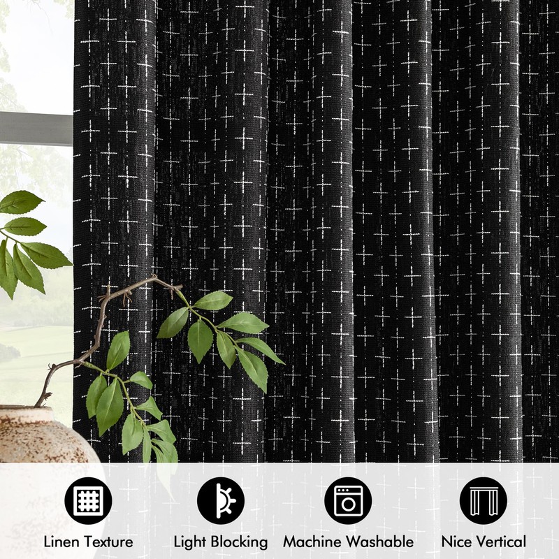 MIULEE Decorative Back Tab Linen Curtains with Geometric Pattern for