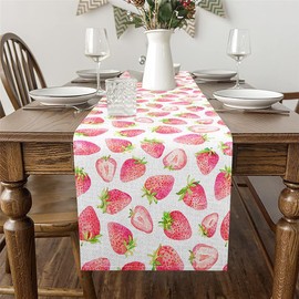Feelyou Kids Pink Strawberry Table Runner 13" x 108"，Kawaii Cute Table Runners for Table Dresser Runner, Fruit Summer for Dinning Kitchen Party Holidays Home Decoration