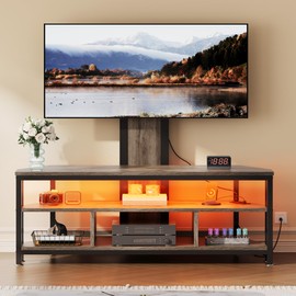 DWVO Farmhouse TV Stands for Living Room w/Power Outlet, TV Stand with Mount, LED Entertainment Center for 70/65/60 inch TV, Height Adjustable TV Console Cabinet, Grey