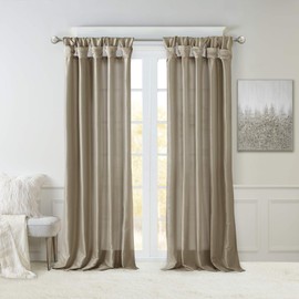 Madison Park Emilia Faux Silk Curtain with Privacy Lining, DIY Twist Tab Top, Window Drapes for Living Room, Bedroom and Dorm, 50x120, Pewter