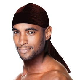 Velvet Long Tail Durag for 360 Waves Soft Stretchable Coconut Oil Treated (Dark Brown)