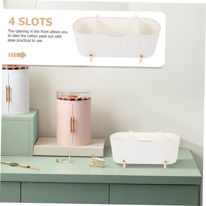 GLEAVI Compartment Cotton Pad Box Lidded Storage Organizer for Bathroom