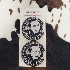 Handmade Johnny Cash Coasters 2 Pack For Drinks Absorbent 2.75" For Cup Holder