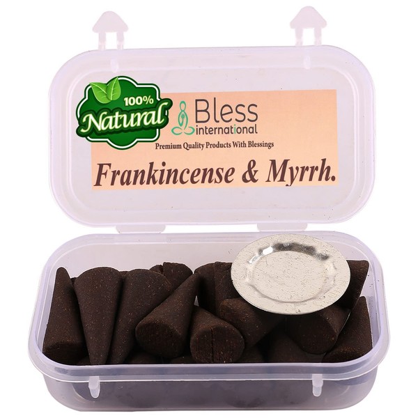 Bless International Frankincense-and-Myrrh 100%-Natural-Incense-Cones Handmade-Hand-Dipped Organic-Chemicals-Free for-Purification-Relaxation-Positivity-Yoga-Meditation The-Best-scents (20 Count)
