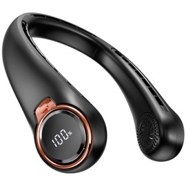 ZHZW Portable Neck Fan with 6000mAh USB - Rechargeable Battery, Ultra-Light Bladeless Neck Fan LED Display, 360° Cooling Wearable Fan, 3 Speeds (black)