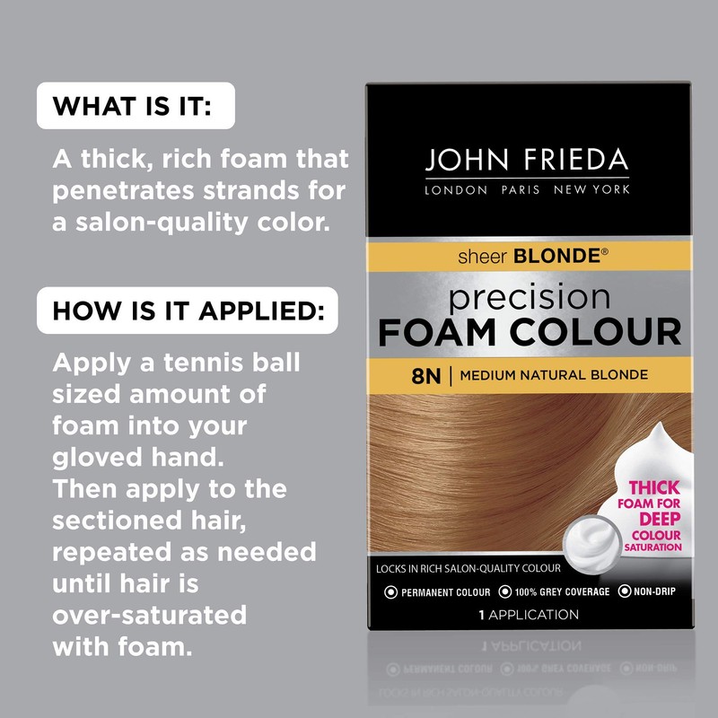 John Frieda Precision Foam Colour, Medium Natural Blonde 8N, Full-Coverage