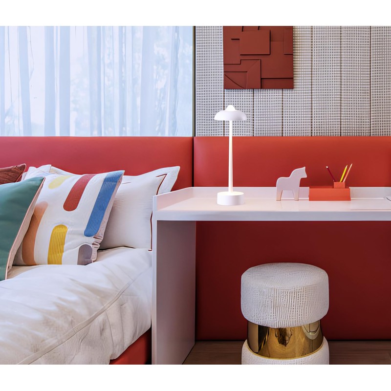 DAWALIGHT White Battery Operated Table Lamp, Cordless Rechargeable LED Desk