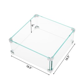 dainslef Fire Pit Wind Guard - 18.5"x18.5"x6" Heavy-Duty Tempered Glass Flame Shield, 0.3" Thick Clear Wind Guard for Outdoor Patio, Backyard Fire Pits (Secure Clamp System, Spark Protection)