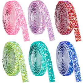 NiArt Self Adhesive Crystal Rhinestone Diamond Ribbon 6 Rolls, 0.39" Wide Total 6 Yards Multi-Functional DIY Decorative Bling Gemstone Arts Crafts Sticker Tapes Glitter Shoes Clothes (6 Candy Colors)