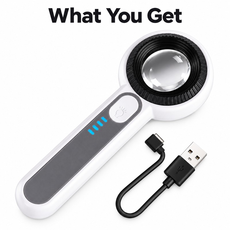 USB Rechargeable 60x HD Magnifier with LED & Purple Light