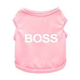 RIOSTUDIO Dog Tank Top, Dog Outfit, Dog Apparel, for Spring and Summer, Cotton Print, Thin Fabric, Pet Wear, Dog Wear, Pet Outfit, Pet T-Shirt, Sleeveless (16: White BOSS Logo + Pink, Size L)