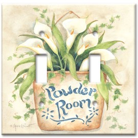 Art Plates - Double Gang Toggle Decorative Metal Wall Plate - Powder Room - (Made in USA)