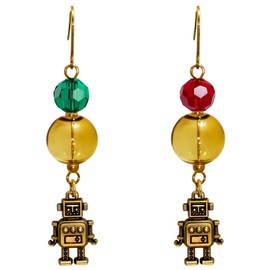 pogmmyy Asymmetric Glass Ball Steampunk robot Dangle Mismatched Earrings for Women
