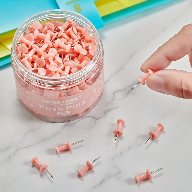 FUDAO FAMILY 300pcs Push Pins for Bulletin Board, Thumb Tacks