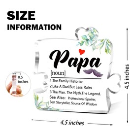 Papa Gifts,Thank You Gifts for Papas Fathers Day Birthday Christmas,Unique Father Gift Ideas,Papa Definition Acrylic Puzzle Piece Plaque