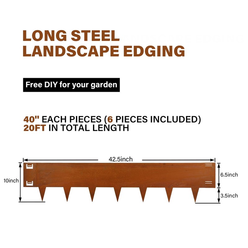 Corten Steel Landscape Edging 40 Inch Strips, 10-Inch Depth Metal