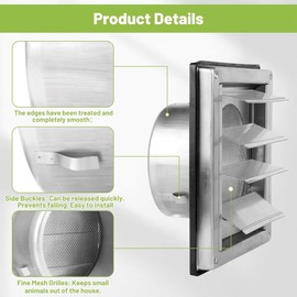 Ventilation Grille 125mm Stainless Steel Air Vents Cover, Louvered Grille Cover Vent Flat Ducting Air Vent Wall Inlet