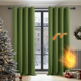 Deconovo Deconovo Super Soft Ring Top Thermal Insulated Blackout Curtains for Bedroom Eyelet 55x96 Inch Two Panels Green