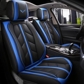 otoez Leather Car Seat Covers Full Set, Full Coverage Seat Covers for Cars, Waterproof Automotive Front & Back Seat Protector Universal Fit Most 5 Seats Car Sedan Truck SUV (Black & Blue)
