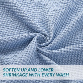 Bedsure 100% Cotton Blankets King Size for Bed - 405GSM Waffle Weave Blankets for All Seasons, Cozy and Warm, Blue Soft Lightweight Woven Knit Blankets, 104x90 inches