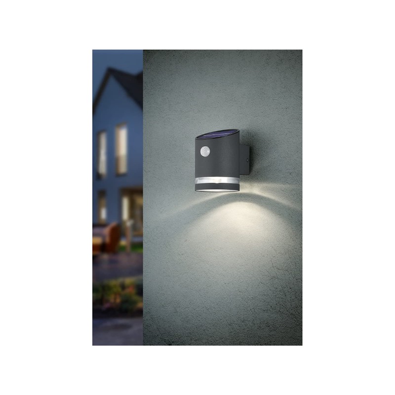 Set of 2 Solar Outdoor Wall Lights Anthracite with Motion