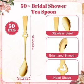 Skybooly 50 Sets Bridal Shower Tea Party Favors for Guests Mini Coffee Spoons Small Tea Spoons Heart Spoon with Teapot Idea Thank You Cards and Hemp Rope Wedding Souvenirs Tea Party Supplies