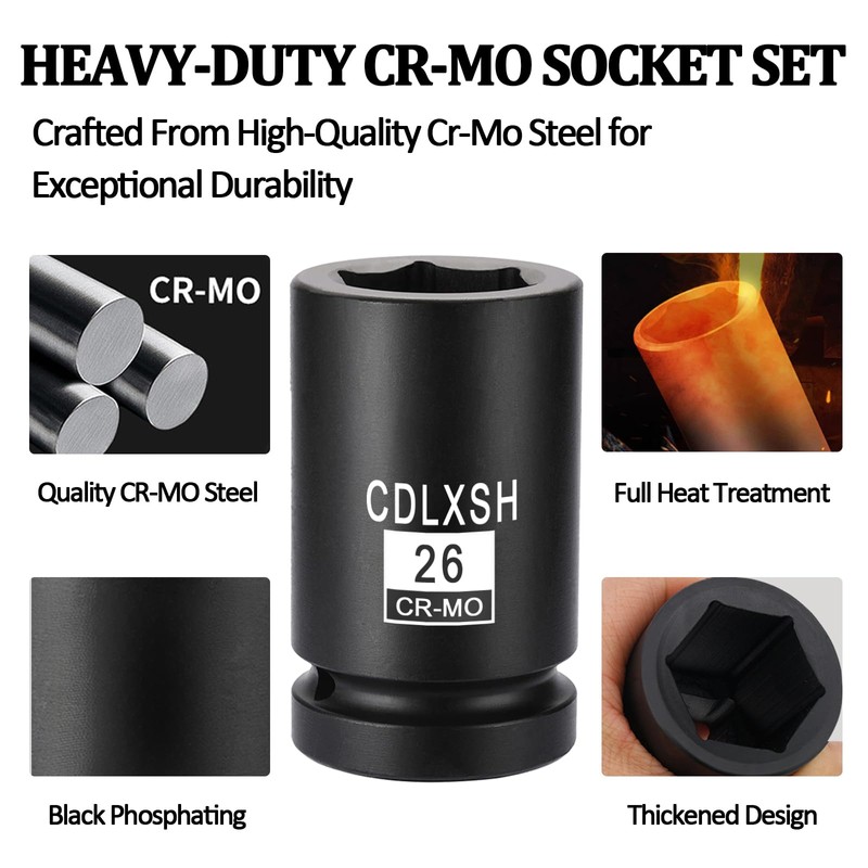 CDLXSH 3/4 Inch Drive Impact Socket Set, 12 Pcs Metric