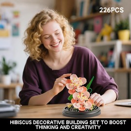 Flower Bouquet Building Kit, Pink Hibiscus Flowers Building Blocks Sets 520 Pcs Mini Bricks, Valentine's Day & Christmas & Birthday & Graduation for Adults, Children, Women, Mothers, Girlfriends