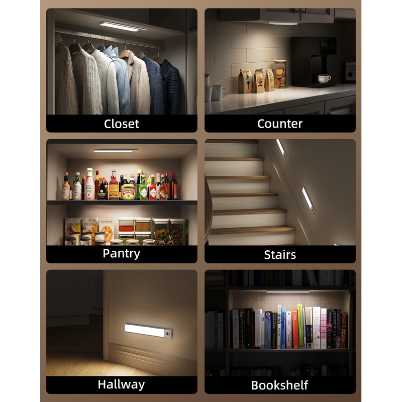 EZVALO 4-Pack Under Cabinet Lights, 2300mAh Rechargeable Motion Sensor Light