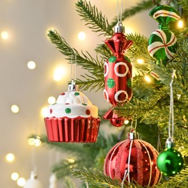 Valery Madelyn Christmas Tree Ornaments Set, 70ct Candy Cane Red Green White Shatterproof Christmas Tree Decorations Bulk, Decorative Hanging Ball Ornaments for Xmas Trees Holiday Party Decor